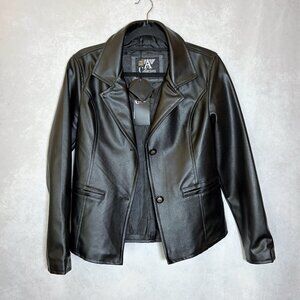 A Collezioni Womens Faux Leather Jacket Black Size M Authentic Made in Italy